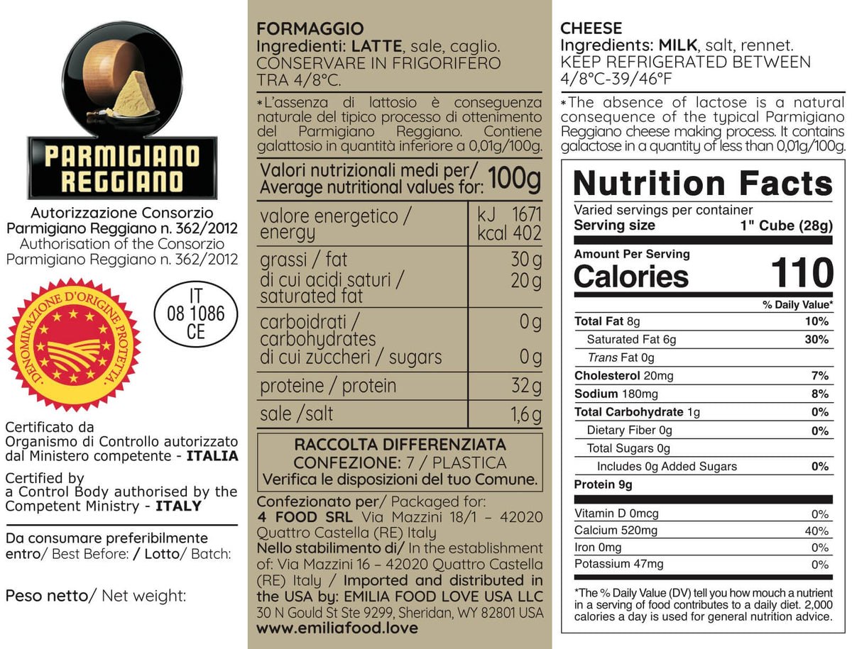 Parmigiano Reggiano PDO Tasting (18, 24, 36, 48, 60, 72 months)